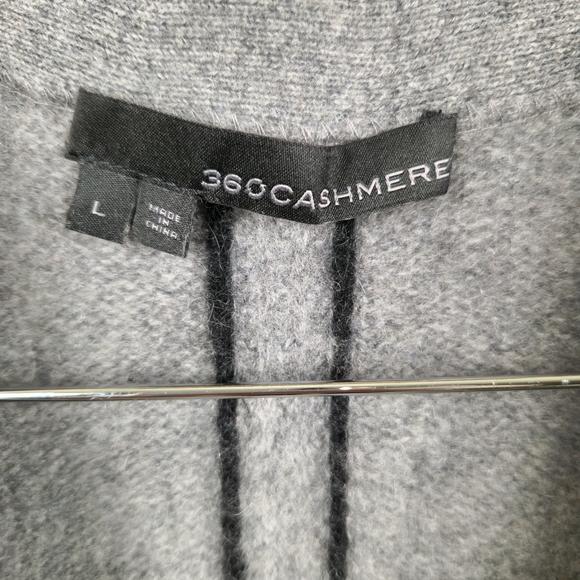 360 Cashmere Gray Open Front Cardigan With Black Trim Lagenlook Size L - Picture 5 of 12